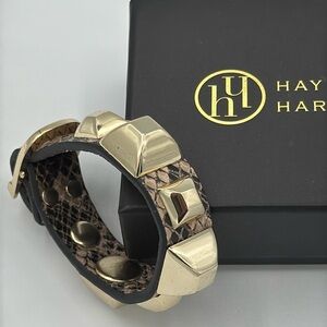 Hayden Harnett unisex Ramone stone python leather studded cuff bracelet.